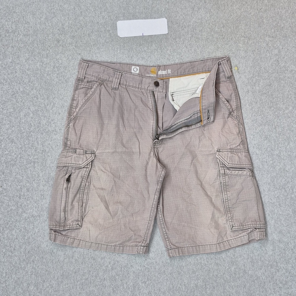 Carhartt Men Shorts 36 Khaki Cargo FORCE Zipper Button Relaxed 10" Inseam Logo‎